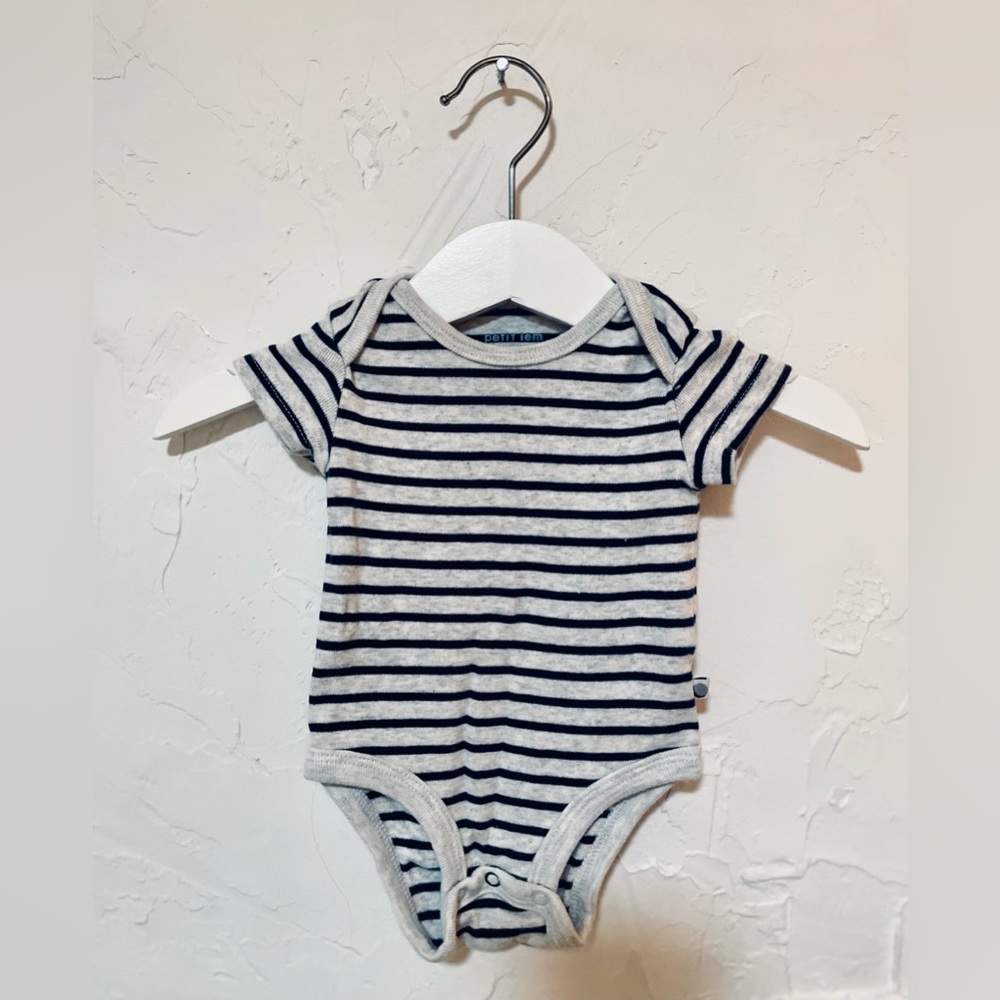 Petite Lem Navy and Heather Grey Striped One Piece | 3 Months